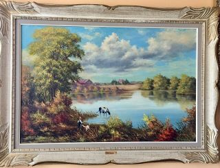 Signed Large Oil On Canvas Autumn Painting By Listed Canadian Artist Cole Bowman
