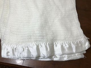Vintage Knit Waffle Satin Trim Acrylic Blanket Ivory Made USA Twin Throw Soft 3