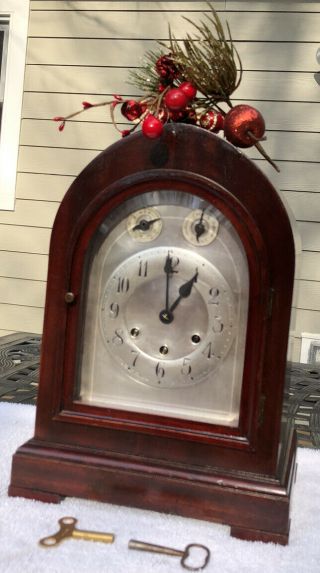 1927 Antique Gustav Becker German Mantel Shelf Clock Westminister P18