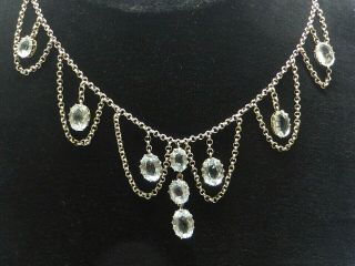 Antique Silver Gilt (vermeil) Pale Aquamarine Festoon Necklace Approx 8cts