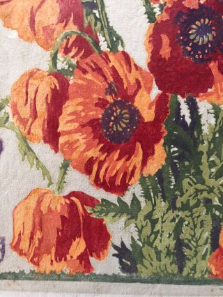Large Antique Arts & Crafts Color Woodblock Print of Orange Poppies 4
