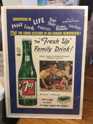 Vintage " Fresh Up " With 7 Up Cardboard Sign 19x13