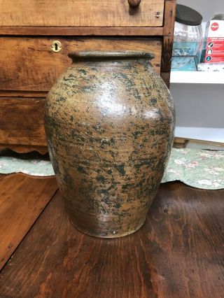 Antique 2 Gallon Saltglazed Stoneware Crock - Multi Colored