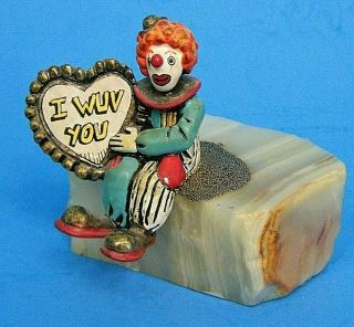 Adorable Vintage 1983 Ron Lee Metal Sculpture Clown " I Love You " (wuv)