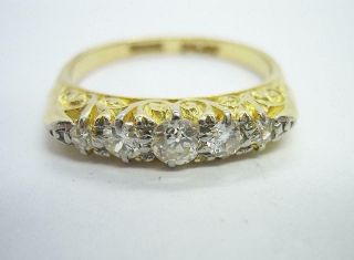 Antique 18ct Gold Platinum Old Mine Cut 5 Stone Diamond Ring Size Uk M Us 6.  5