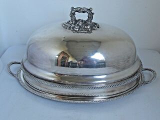 Antique Wm.  Rogers Silver Plate Large Meat Dome And Tray 20 " X 15 " X 9 "