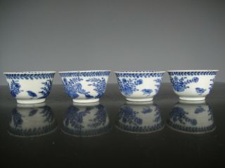 Set Of Four Chinese Porcelain B/W Kangxi Cups&Saucers - Landscape,  Flowers - 18th C. 5