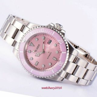 40mm Bliger Pink Dial Ceramic Bezel Sapphire Crystal Automatic Mens Watch