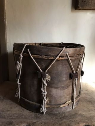 Big Old Antique Handmade Wooden Drum Musical Instrument Hide Aafa Patina