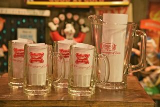Vintage Miller High Life Beer Glass Mugs And Pitcher Set