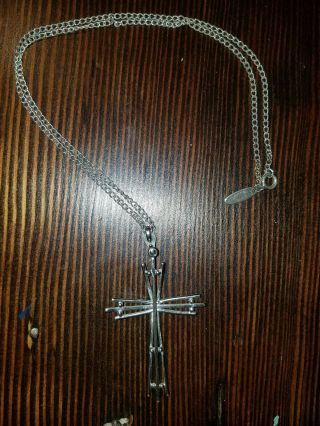 Vintage Whiting And Davis Cross Necklace (silver Tone)