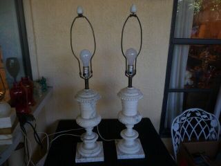 Vintage Alabaster Marble Table Lamp Pair 33 Inches Tall