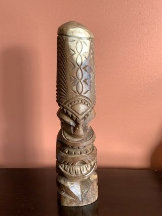 Vintage Hawaii Hand Carved Wood Totem Pole Tiki Statue Figure - 14.  5 Signed