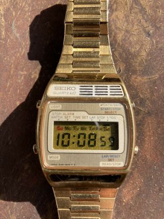 Vintage Seiko A159 - 4029 - G Mens Lcd Digital Gold Plate Chronograph Watch 4.  A1