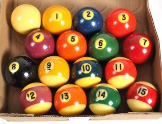 Vintage Set Of Pool Billiard Balls 2 - 1/4 " Diameter