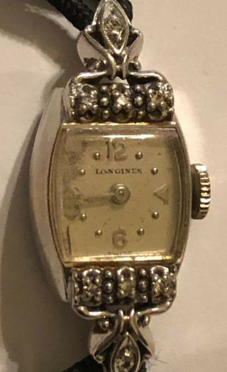 Vintage Longines Ladies Wristwatch 14kt White Gold Great
