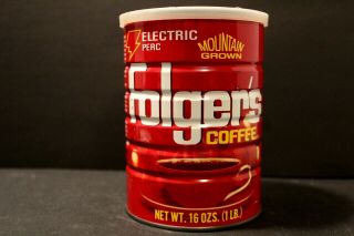 Vintage Folgers Coffee Can With Lid 16ozs " Electric Perc " Empty