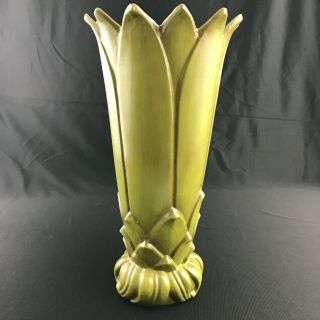 Vintage Haeger Pottery 11.  5 " Mid Century Modern Flower Petal Vase Avocado Green