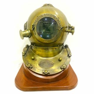 Nautical Collectible Marine Full Steel Antique Diving Helmet With Wooden Stand