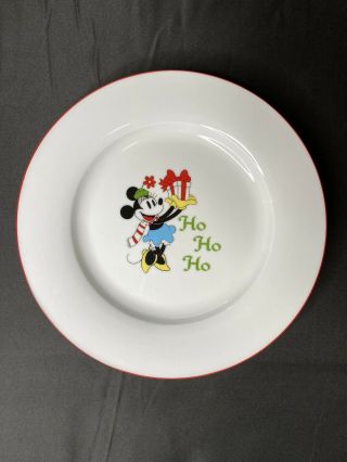 Set of 2 Disney Mickey ' s Vintage Holiday Ho Ho Ho Dinner Plates 10 - 3/4” 2