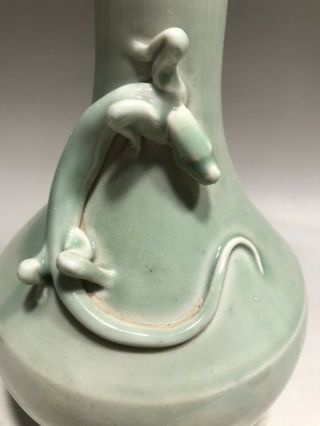Chinese Porcelain Cyan Ceramic Vase with Carved Dragon 2