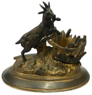 Antique French Gilt Bronze Goat Desk Vesta Match Holder Striker Figure Statue