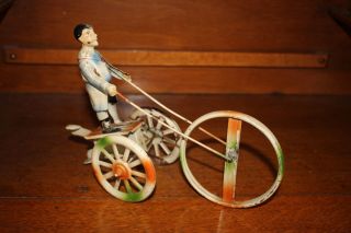 Antique Germany Wind Up Hand Painted Tin Toy Gunthermann Boy Playing