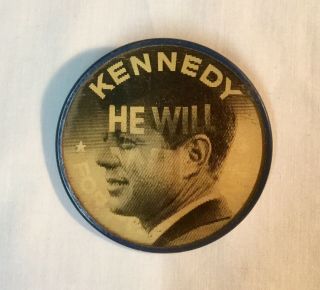 Vintage Rare John F Kennedy Hologram Campaign Button He Will Win Slogan