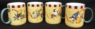 Set Of 4 Vintage Lenox China Winter Greetings Everyday Chickadee Coffee Mug Cup