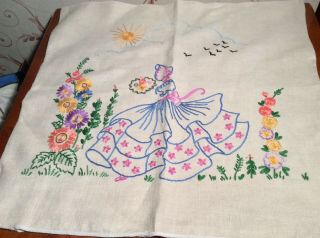 Vintage Crinoline Lady Hand Embroidered Cushion Case