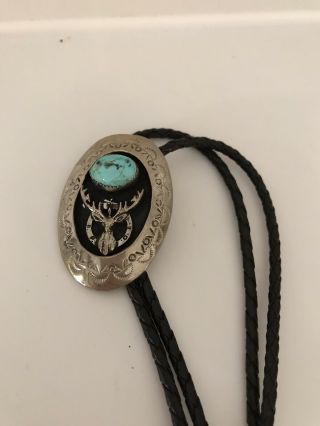 Vintage Elks Lodge Bpoe Silver Plated And Turquoise Bolo Tie D2