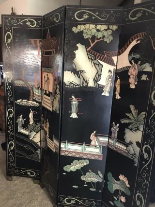 Vintage Chinese Asian Wood 4 - Panel Screen Room Divider