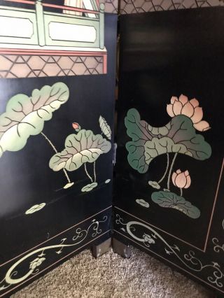 Vintage Chinese Asian Wood 4 - Panel Screen Room Divider 5