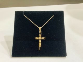 Antique French Enameled,  Seeded Pearl 14k Gold Cross Pendant,  Necklace 18”