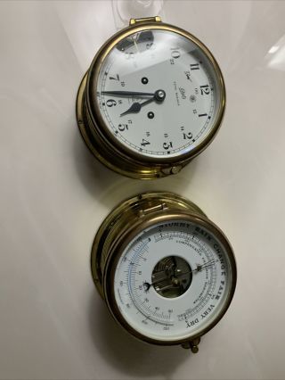 Schatz Royal Mariner Ships Bell Clock & Schatz Barometer Matching Set No Key
