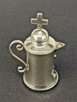1902 Solid Silver Miniature Sacrament Wine Jug With Cross To The Top