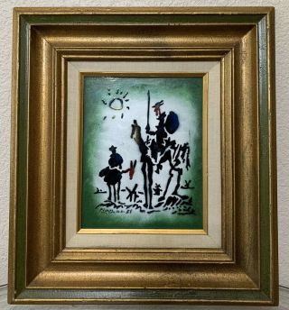 Vintage Mid - Century,  Pablo Picasso,  Don Quixote Enamel Painting Copper Plaque