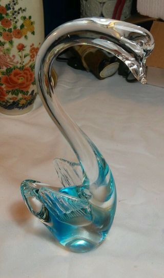 Vintage Hand Blown Murano Glass 8 - 1/2 " Tall Blue Glass Swan