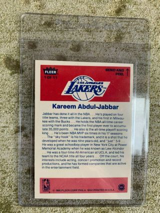 1986 - 87 Fleer Kareem Abdul - Jabbar 1 Sticker Card 2