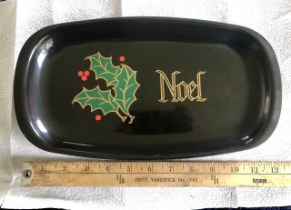Vintage Mid Century Couroc Of Monterey Holly Noel Inlaid Black Christmas Tray