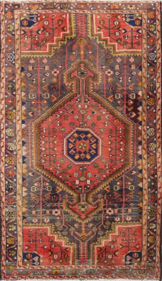 Vintage Geometric Tribal Wool Area Rug Hand - Knotted Oriental Foyer Carpet 3x4
