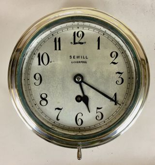 Vintage Ships Marine Bulkhead Clock,  Sewill - Liverpool,  Silver Plated
