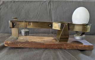 Vintage " The Champion Egg Scale " With Wooden Base And Brass Scale