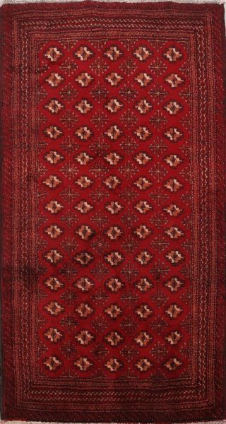 Vintage Geometric Tribal Balouch Afghan Area Rug Hand - Knotted Wool Carpet 3x5 Ft
