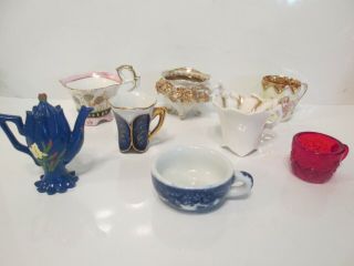 Set Of 8 Antique Vintage Victorian Small Tea Cups & Teapot Christmas Ornaments