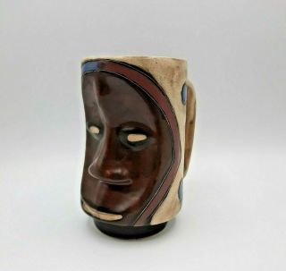 Vintage Mexican Art Pottery Face Mask Designed By Mara Mexico Large Mug