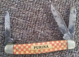 Vintage Purina Feeds Chows " Kutmaster " 3 - Bladed Knife.  Utica