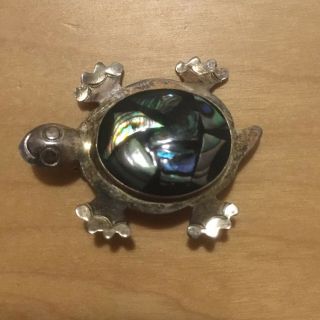 Vintage Sterling Silver & Abalone Turtle Pin Brooch 925