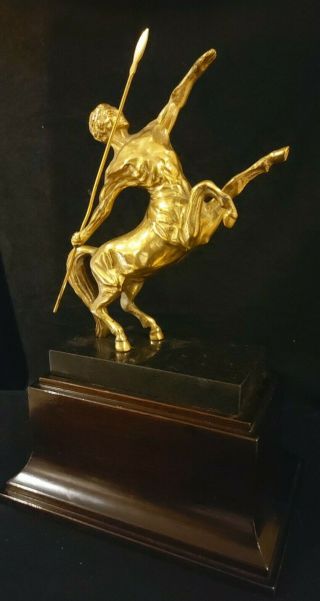 Vintage Antique Style Gilt Bronze Sculpture Of A Centaur On A Block Plinth