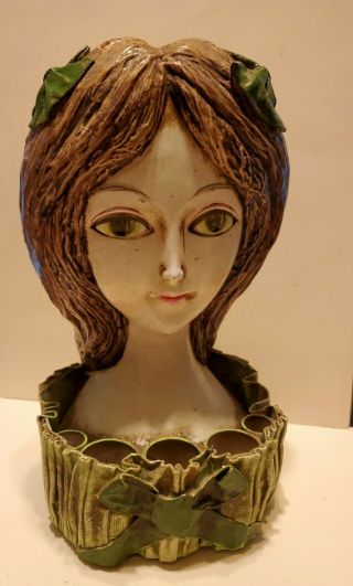 Vintage 1960s Mid Century Papier Mache Figural Head Vase Lipstick Holder Girl
